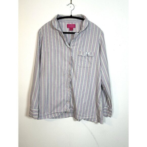 Victorias Secret Pink Womens M Button Down Shirt Pajama Top Striped Long Sleeve - Picture 1 of 8